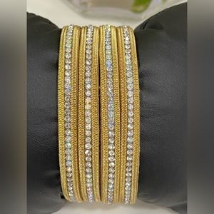 2/ $25 NEW GOLD YELLOW RHINESTONE ELEGANT CHAIN LAYERED LEATHER BRACELET BANGLE